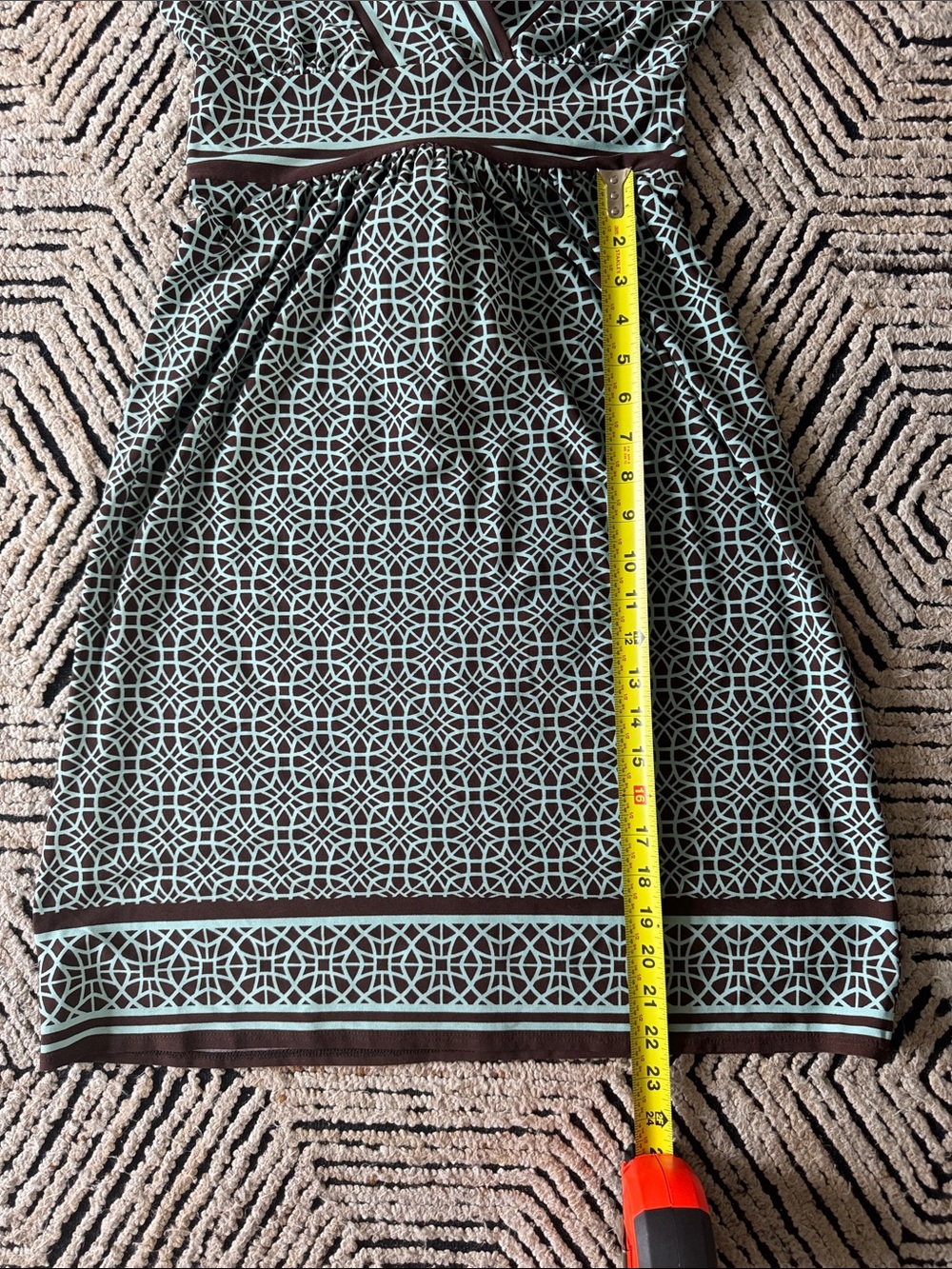 Geometric Mint & Brown V-Neck Dress - Picture 6 of 7